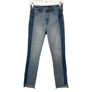 Hollister Ultra High Rise Skinny Ankle step hem raw hem two tone denim jeans 27